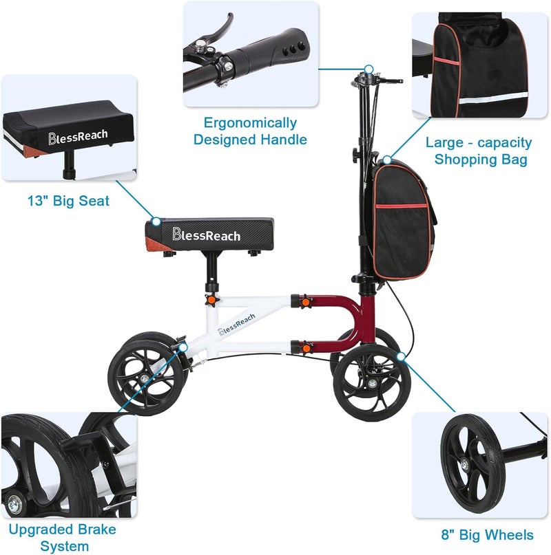 BlessReach Economy Knee Scooter Steerable Knee Walker for Foot Injuries Compact Crutch Alternative with Dual Braking System (Red) - Image 5